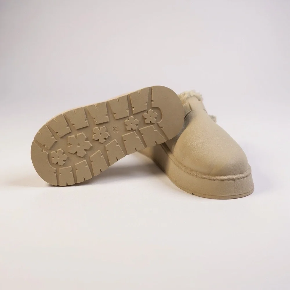 Cozy Tan Fur-Lined Slip-On Ankle Boots
